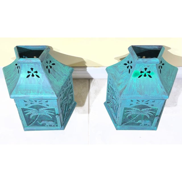 Vintage British Colonial Style Elephant & Palm Tree Wall Sconces - a Pair For Sale - Image 13 of 17