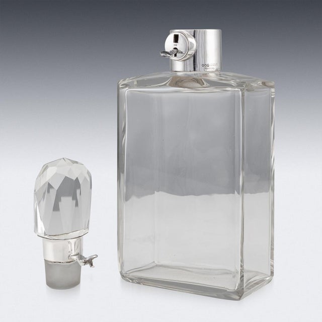 20th Century English Solid Silver & Glass Spirit Decanter with Lock & Key, 1928 For Sale - Image 6 of 12