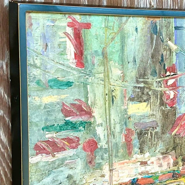 Pistachio Vintage Boho Original Oil Impasto Abstract Expressionist Painting For Sale - Image 8 of 14