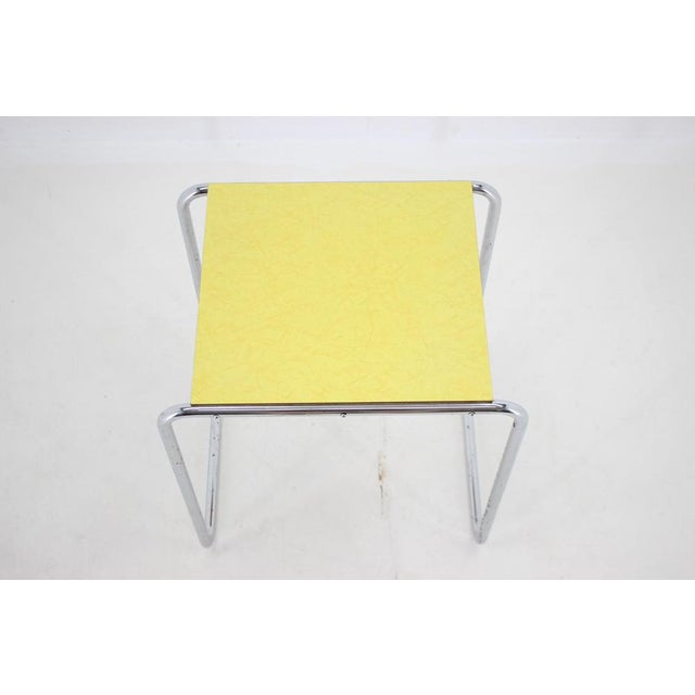 Wood Tubular Chrome Plated Side Table, Former Czechoslovakia, 1960s For Sale - Image 7 of 18