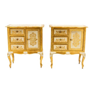 1940s Italian Florentine Painted and Parcel Gilt Beside Tables - a Pair For Sale
