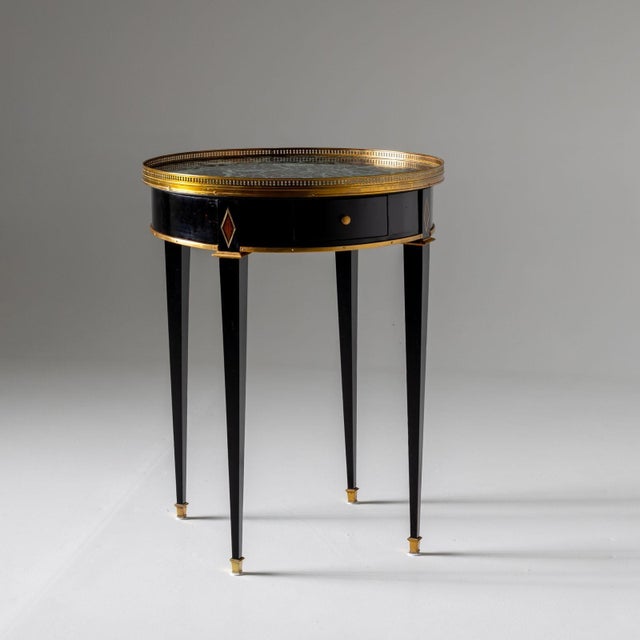 Art Deco Ebonized Side Table with green Marble Top, France 2nd Half 19th Century For Sale - Image 3 of 6