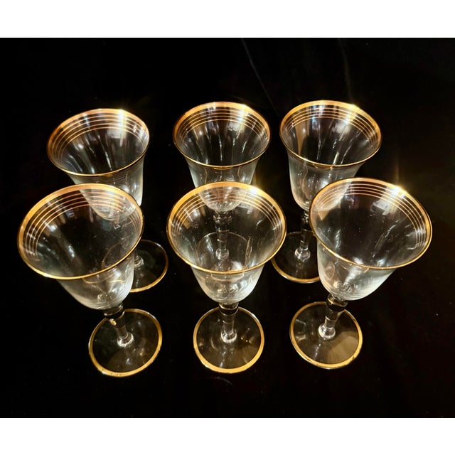 Mid 20th Century Gold Trim Optical Paneled Goblets - Set of Six For Sale - Image 9 of 12