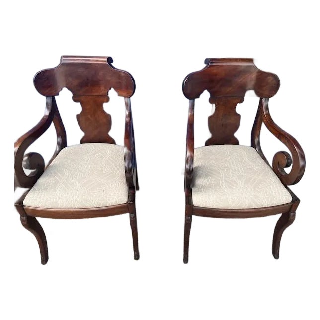 Pair of Antique Mahogany American Scroll Armchairs | Chairish
