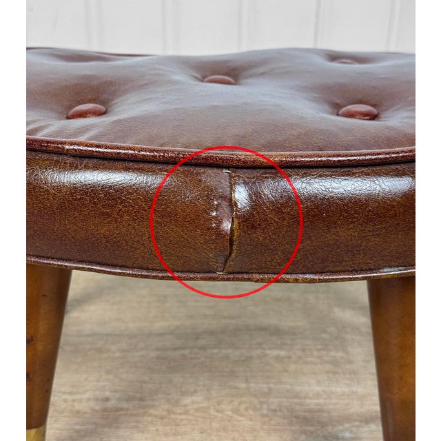 Mid-Century Button Tuft Brown Vinyl Kidney Footstool Ottoman For Sale - Image 6 of 10