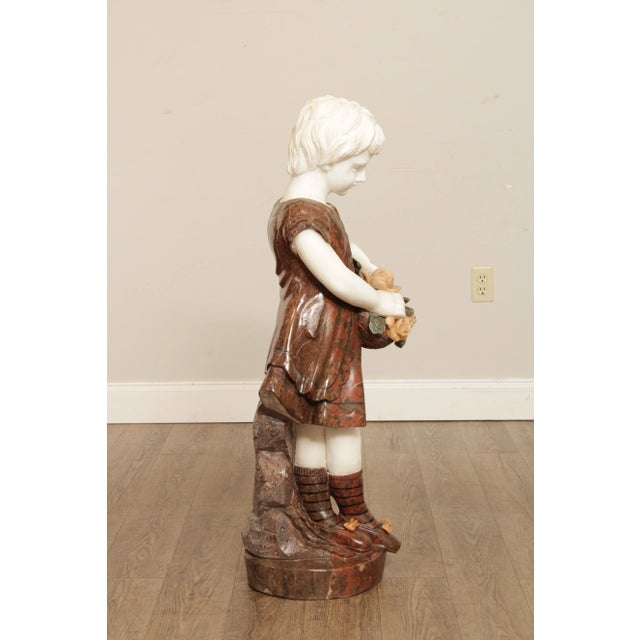 Mid 20th Century Figural Girl with Flowers Carved Marble Life-Size Statue For Sale - Image 11 of 13