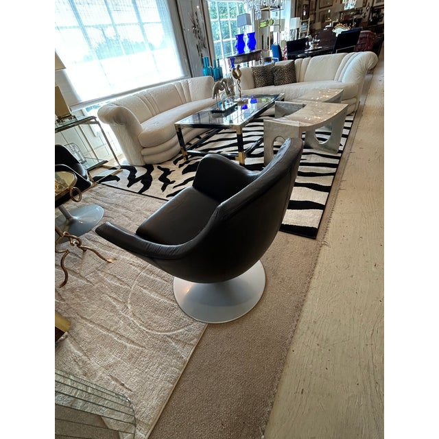 Vintage Danish Bolia Black Leather Swivel Club Chairs For Sale - Image 14 of 14