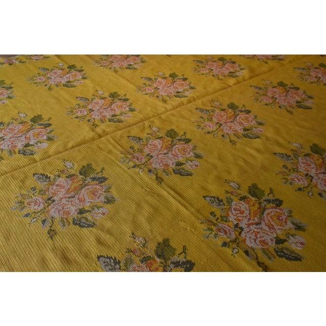 20th Century Yellow Arraiolos Rug with Pink and Green Flowers, Portugal, 1900s For Sale - Image 10 of 18