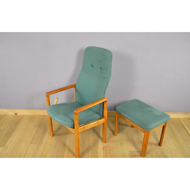 Green Danish Relax Armchair and Ottoman in Teak by Schou Andersen, 1960 For Sale - Image 8 of 13