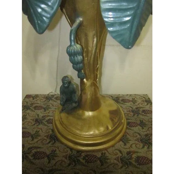 Mid-Century Modern 1990s Banana Plant Style Green and Gold Accent Table With Glass Top For Sale - Image 3 of 12