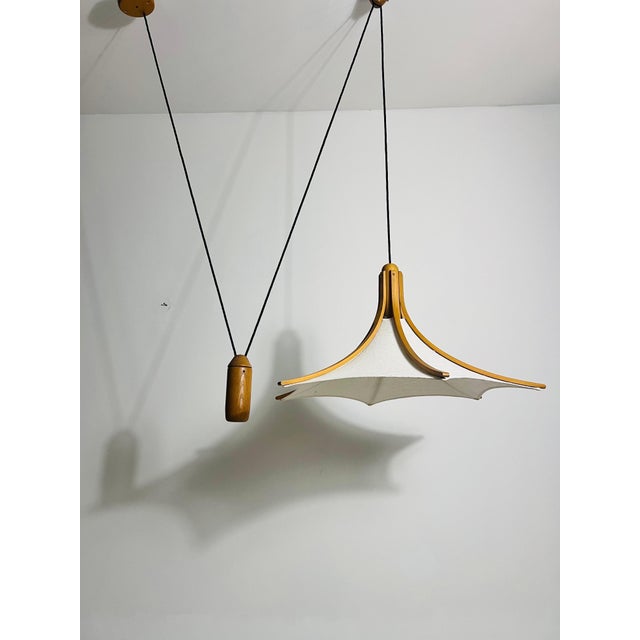 Mid-Century Modern Adjustable Midcentury Wooden Pendant Lamp with Counterweight by Domus, 1960s For Sale - Image 3 of 7