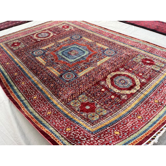8' X 11'4" Red Mamluk Geometric Wool Rug For Sale - Image 4 of 15