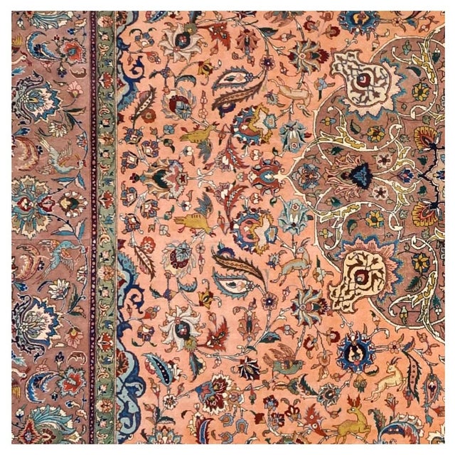 Antique Persian Tabriz Pahlavi Wool 10x13 Salmon, Rose & Blue Handmade Area Rug #9902599 For Sale In Houston - Image 6 of 10