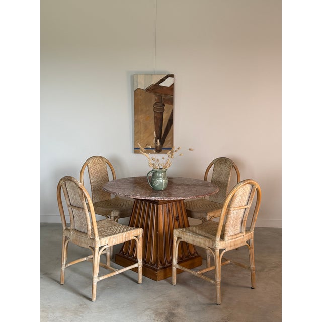 Kreiss Kreiss "Duchess" Marble + Sculptural Wood Pedestal Card Table Game Table Dining For Sale - Image 4 of 18
