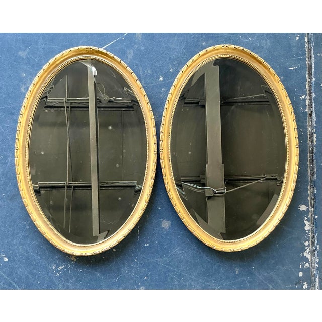 Gold Vintage Boho Gilt Laurel Leaf Oval Mirror - A Pair For Sale - Image 8 of 10