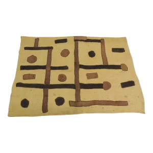 Vintage Tan and Black Raffia Woven Kuba African Textile #4