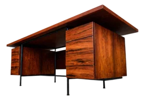 Brazilian Modern Six-Drawer Rosewood & Iron Desk by Geraldo De Barros, Brazil, 1950s