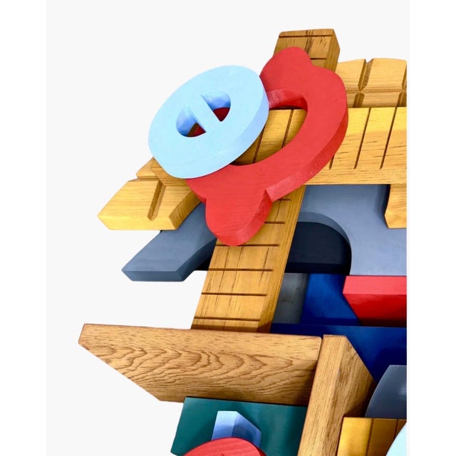 Brown John Okulick, Large Abstract Wood Sculpture Colorful Wooden Painting John Okulick Wall Hanging For Sale - Image 8 of 18