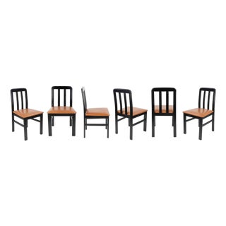 Vintage Art Deco Chairs in Lacquered Wood and Leather, Italy, 1970s For Sale