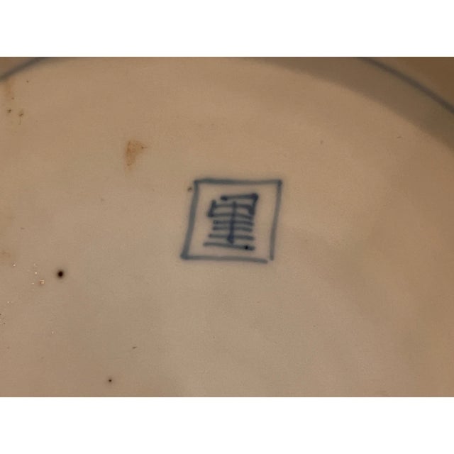 Antique Chinese Blue & White Hexagonal Porcelain Dish Plate Swastika Fret For Sale - Image 4 of 6
