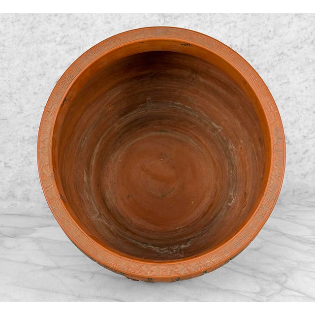 Sculpture Materials Antique 15" Japanese Red Clay Pottery Dragon Planter Pot Jardiniere For Sale - Image 7 of 12