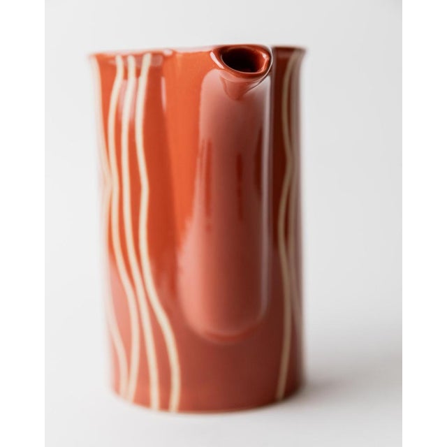 Ceramic Mid-Century Striped Rust Orange Ceramic Teapot with Lid and Creamer, 1970s For Sale - Image 7 of 12