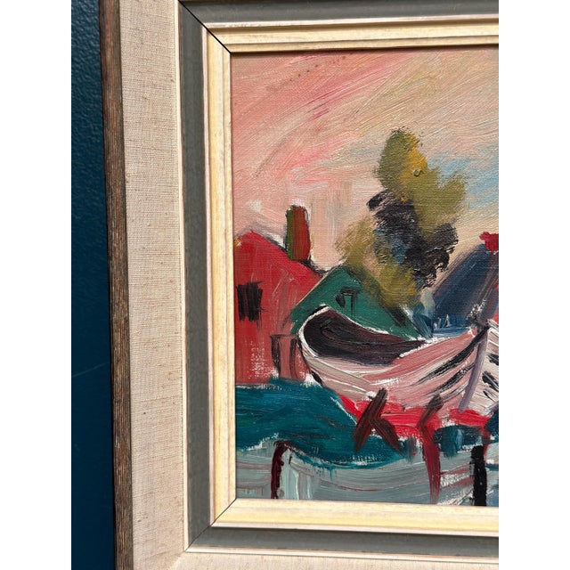 Louis Zelig, Boats in Fishing Village, 1950s, Oil on Panel, Framed For Sale - Image 13 of 18