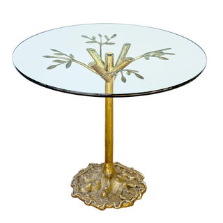 Italian Occasional Table With Round Glass Top Over Faux Bois Tree-Form Base For Sale