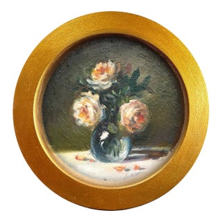Framed Floral Rose Round Painting Flower Wall Decor by Valeriya S For Sale