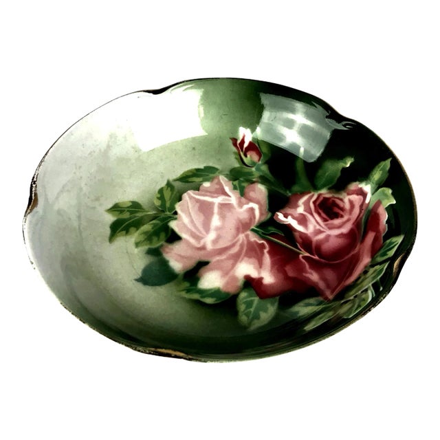 1800s Hand Painted Rose Pattern Serving Bowl For Sale