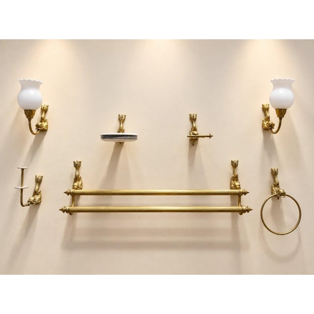 Gold Napoleon III Bathroom Set in Gilt Brass with Dolphin Motif, 1890s, Set of 7 For Sale - Image 8 of 8