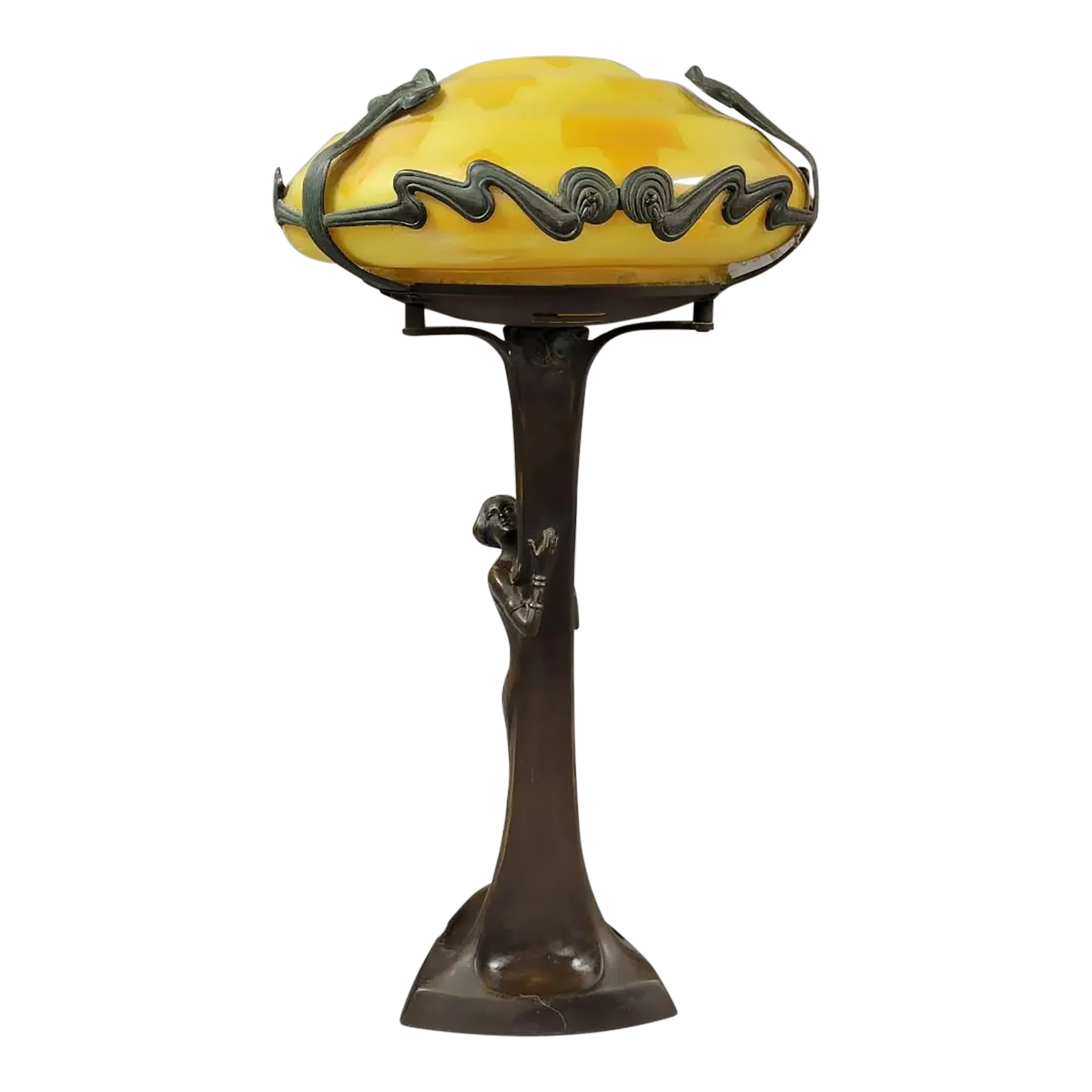 After Gustav Gurschner Art Nouveau Bronze Table Lamp With Loetz