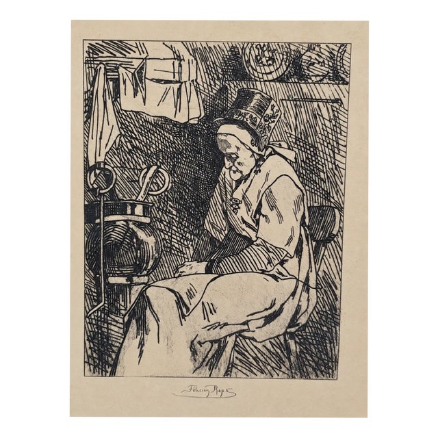 Félicien Rops, Woman from the Gâtinais, 19th Century, Engraving For Sale