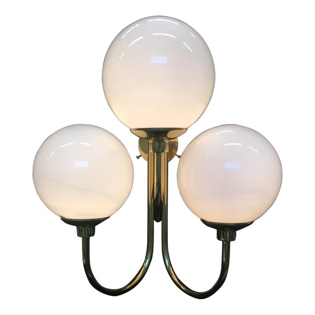 Italian Brass and Murano Glass Globe Sconces, 1980s, Set of 2 For Sale