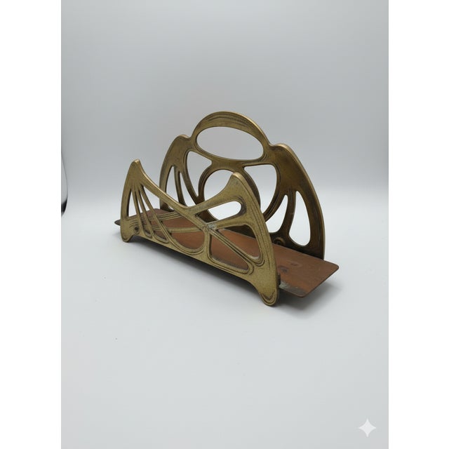 Art Nouveau Art Nouveau Brass Letter Holder - Vintage Desk Organizer With Ornate Pierced Design- 1920s-1940s For Sale - Image 3 of 7
