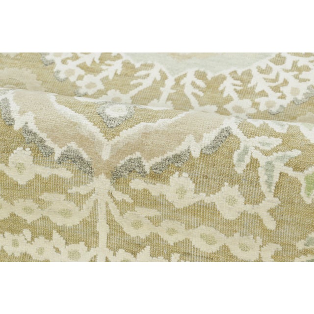 Textile Contemporary Block Print Floral Natural Silk Runner by Rug & Kilim, India For Sale - Image 7 of 8
