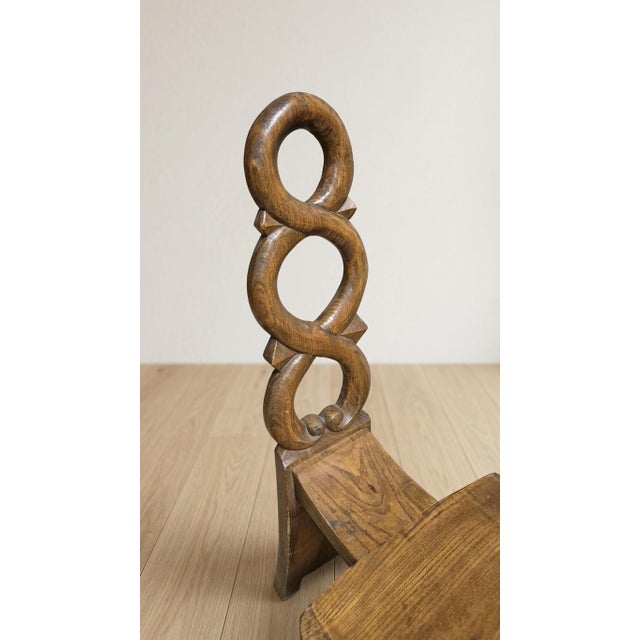 Vintage Sculptural Wooden Table and Two Chairs with Hand-Carved Loop Backrests, 1940s, Set of 3 For Sale - Image 9 of 18