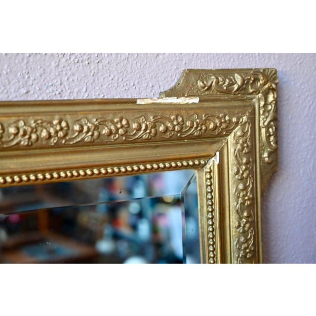 Gilded Neo-Baroque Style Wall Mirror with Stuccoed Wood and Beveled Glass, 1930s For Sale - Image 3 of 9