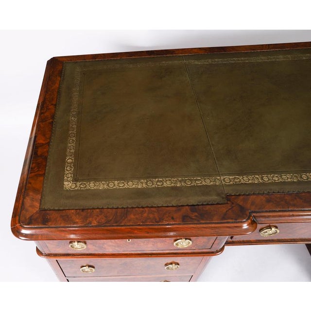Antique Victorian Burr Walnut Twin Pedestal Desk, 19th Century For Sale - Image 4 of 18