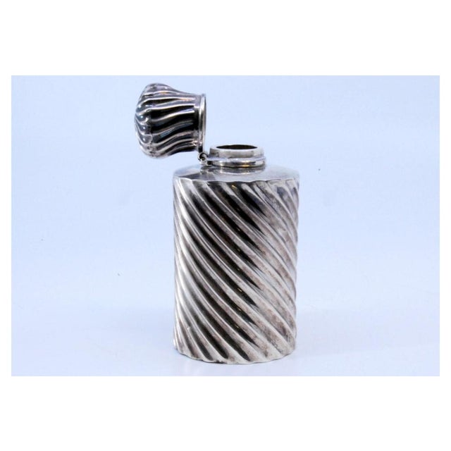 Metal Spiral Fluted Perfume Bottle in Silver For Sale - Image 7 of 9