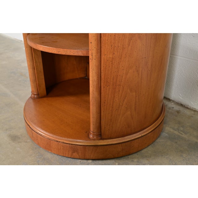 Brown Henredon Regency Carved Cherry Wood Three-Tier Drum Side Table For Sale - Image 8 of 10