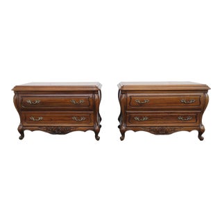 Hickory French Hand Carved Bombay Nightstands Bedside Tables a Pair For Sale