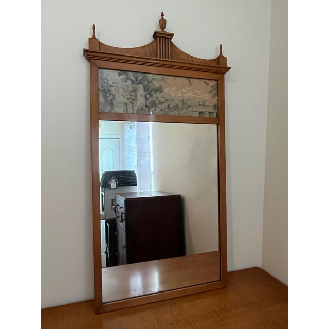 1920s Pecan Fruitwood French Provincial Wall Mirror With Watercolor Painting For Sale - Image 9 of 9