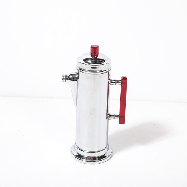 1930s Art Deco Chrome & Red Bakelite Cocktail Shaker For Sale In New York - Image 6 of 12