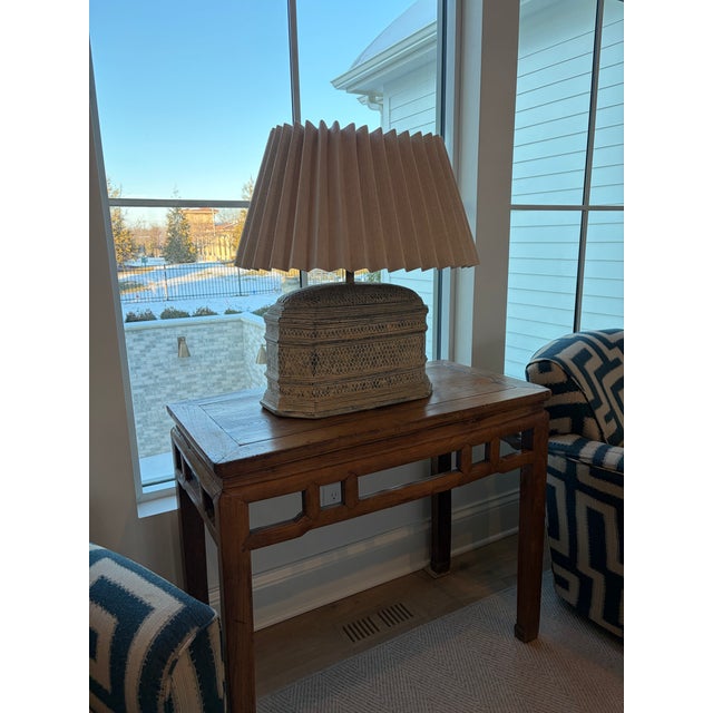 1990s 1990s Richard Ray Designs Textured Pottery Table Lamp With Custom Pleated Shade For Sale - Image 5 of 7