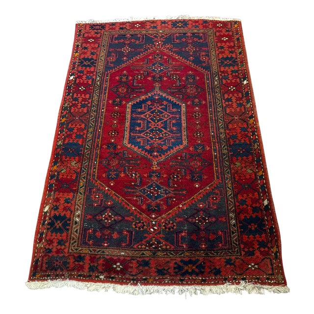 Vintage Hamadan Hand-Knotted Wool Rug For Sale