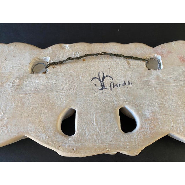 MId Century Chalkware, Baroque Over Door Pediment, Putti-Cherubs, Trumpets, Gargoyle Face 21.5" Wide For Sale - Image 18 of 18