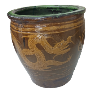 Antique Chinese Glazed Black Egg Pot Jardiniere 19" H X 19" Dia.