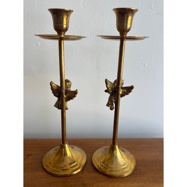 Late 20th Century Vintage Cherub Putti Candleholder Pair For Sale - Image 5 of 6