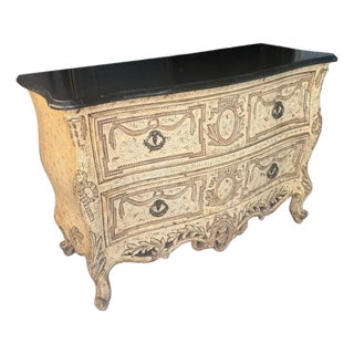 Vintage French Provincial Rococo Style Console Table With Black Top For Sale